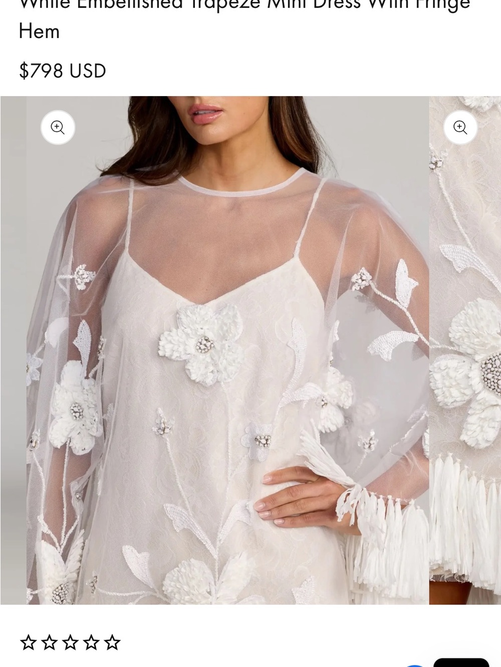 MAC DUGGAL
White Embellished Trapeze Mini Dress With Fringe Hem - Picture 4 of 4